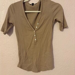 Banana Republic Tan Ribbed Short Sleeve Henley Top